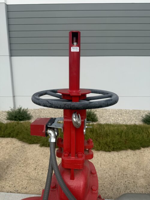 Heavy duty steel stem guard designed to protect fire valve brass stems from theft.